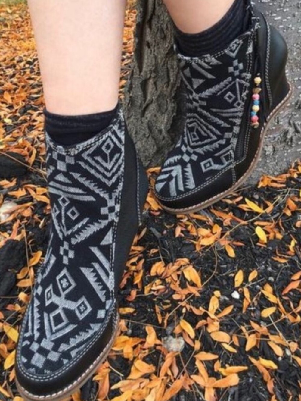 Anthropologie Buyamba Tapestry Wedge Boot Black & White Geometric Size 9 NWOT